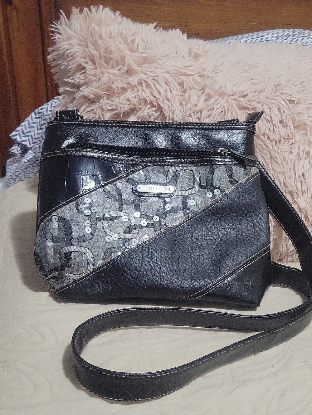 Rosetti Black & Silver Sequined Crossbody Bag